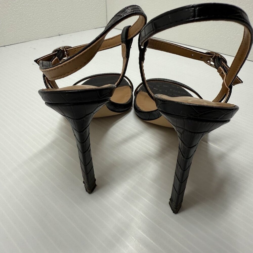 Sam Edelman Doran Black Croc Print Ankle Strap Heels Sandals Stiletto 6M - Picture 7 of 10